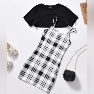 New SHEIN Black and White Plaid Kids Dress Size 10